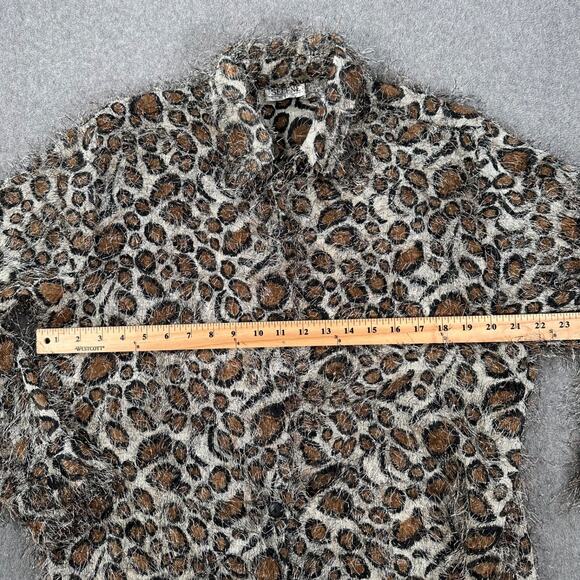 Selene Sport Vintage Leopard Print Shaggy Blouse Womens Large Sheer Button Front - Picture 6 of 7